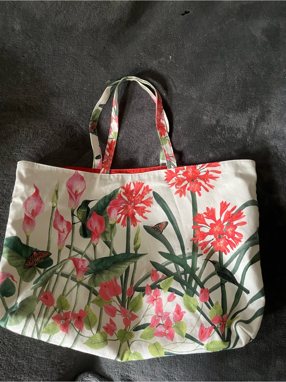 Ester Lauder Floral Canvas Tote Bag in White and Pink